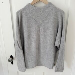 Nic+Zoe Mock Funnel Neck Knit Pullover V-Stitch Sweater Gray Size Medium M